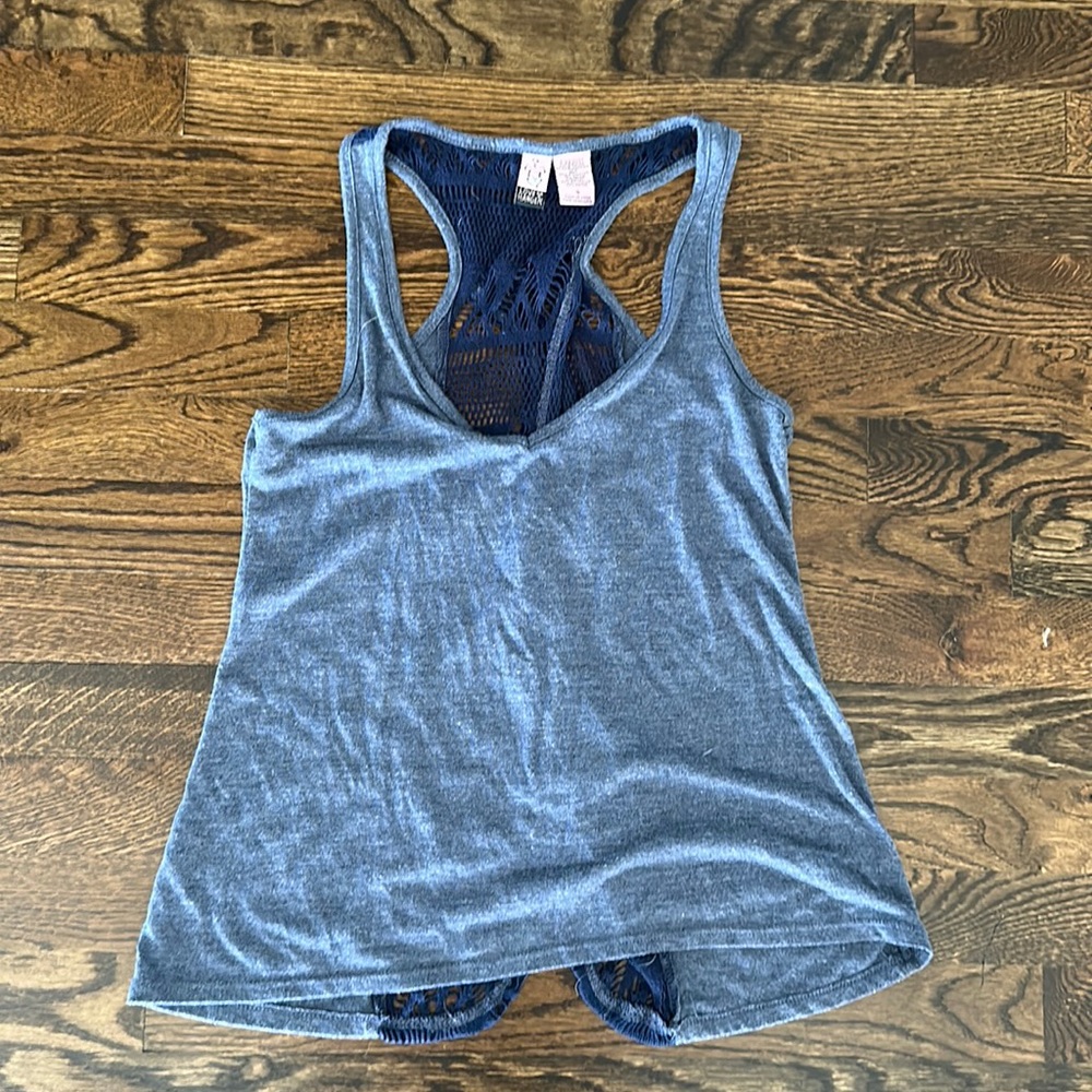 Blue backless tank top, size S